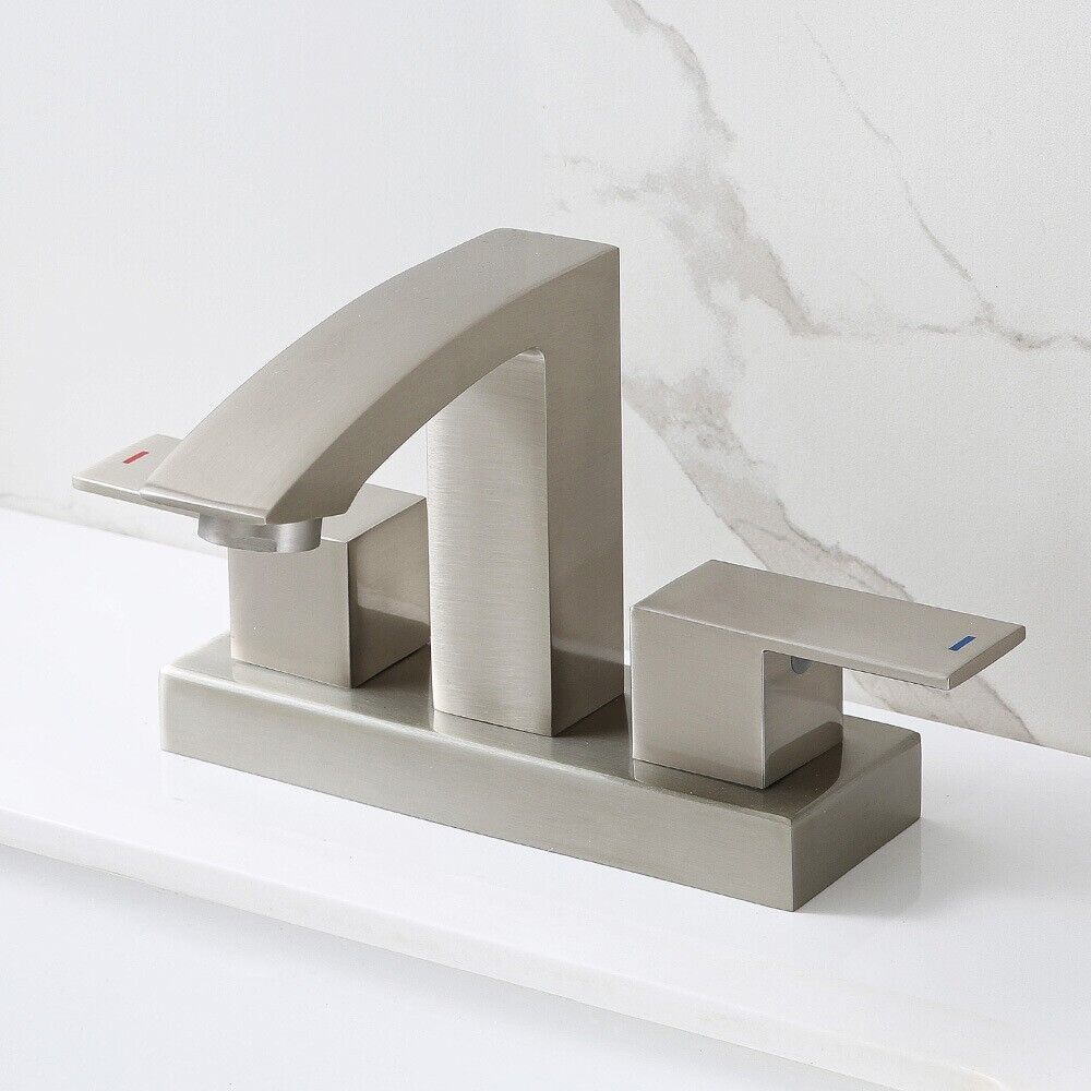 Nickel Square Sink mixer tap Bathroom Vanity Sink 4&quot; Center Hole Lavator... - $107.91