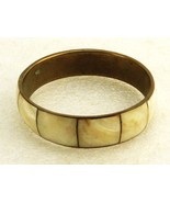 Vintage Bangle Bracelet, Inlaid Mother of Pearl &amp; Brass, Retro Jewelry, ... - $372.22 MXN