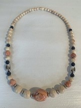 Vintage Avon Desert Sands Beaded Necklace Marbleized Peach Acrylic Ivory... - $14.54