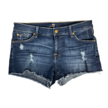 7 For All Mankind Cut-Off Shorts Womens 29 Blue Solid Distressed Mid Ris... - £19.73 GBP