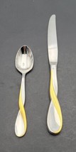 Set 2 Oneida Golden Aquarius Stainless Knife & Spoon Gold Accent Usa Flatware - £15.09 GBP