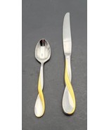 Set 2  Oneida GOLDEN AQUARIUS Stainless Knife &amp; Spoon Gold Accent USA Fl... - £14.91 GBP