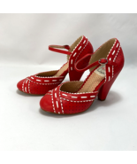 Bettie Page Red Womens Leather Shoes 6 Pin Up Girl Rockabilly Heels Pump... - $47.52