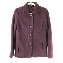 Lands End Womens Coat Wool Blend Pockets Lined Button Front Burgundy 10T Tall - £30.35 GBP