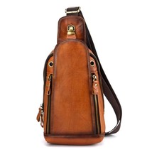 Retro Crossbody Bag Men&#39;s Distressed Vintage Bag Genuine Leather Chest Bags For  - £76.51 GBP