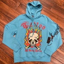 Ed Hardy NWT $70 Flame Skull Hoodie Jewel Blue Red Orange Mens Large Skull Flame - £35.18 GBP