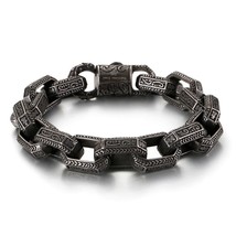 Vintage Square Bead Bracelet Men Black Stainless Steel Viking Punk Charms Heavy  - £30.65 GBP