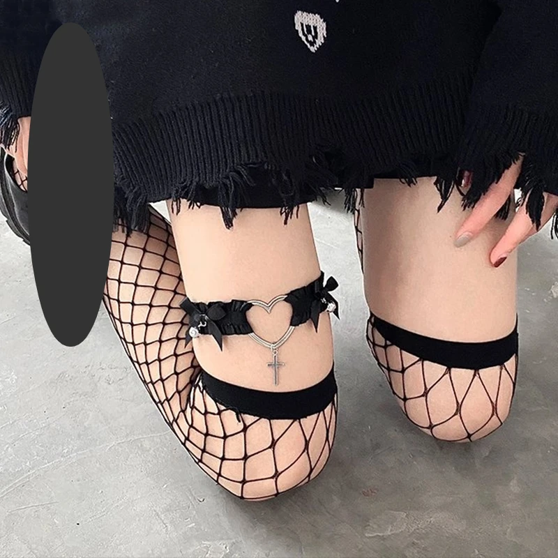 Sporting Gothic Lace Garter Belt Heart Aknot Cross Lolita Leg Garters Elastic Ch - £23.48 GBP