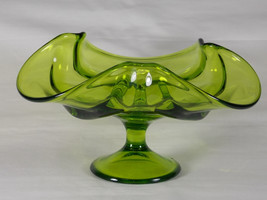 Viking Epic Drape Avocado Green Glass Taper Candle Holder Compote #6949,... - £33.82 GBP