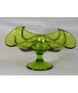 Viking Epic Drape Avocado Green Glass Taper Candle Holder Compote #6949,... - £33.58 GBP