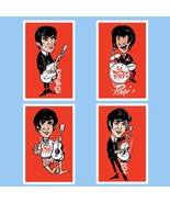 4 BEATLES 1966 ROCK POSTERS CARTOON JOHN RINGO PAUL GEORGE VINTAGE DESIG... - $25.94