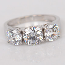 Simulated Diamond 3.00Ct Round Three Stone Engagement Ring 14K White Gold Size 8 - £182.52 GBP