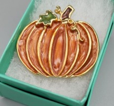 Pumpkin Enamel On Metal Brooch Pin signed TC - £12.15 GBP