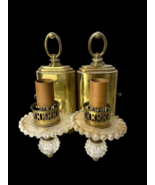 Vintage Light Fixtures Wall Sconces Lamps Set 2 Brass Glass Hollywood Re... - $204.24 CAD