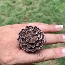 Kadamb Wood Flower Carved Handmade Ring, 35 mm dia, US 8.5 Ring Size, D9 - £15.53 GBP