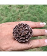 Kadamb Wood Flower Carved Handmade Ring, 35 mm dia, US 8.5 Ring Size, D9 - £15.34 GBP