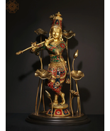 24&quot; Lord Krishna Standing on Wooden Base| Brass Statue with Inlay Work |... - £1,358.10 GBP
