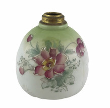 Antique Victorian Handpainted Milk White Glass Lamp Base Fitting Metal Collar 5&quot; - £18.64 GBP