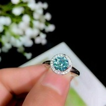 2Ct Round Cut Simulated Aquamarine CZ Halo Engagement Ring 925 Sterling Silver - £62.76 GBP