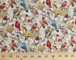 Housing Boom Birds Branches Nests Eggs Leaves Cream Cotton Fabric Print D505.20 - £9.16 GBP