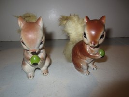 Vintage Ceramic Squirrels With fur set of two - Japan - £13.93 GBP