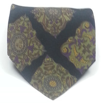 Brandini Men Dress Silk Tie Black Green Paisley Print 3.75&quot; wide 60&quot; long ITALY - £15.12 GBP