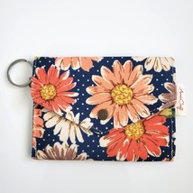 New Handmade Canvas Navy Orange Mum Floral Keychain Envelope Wallet 4.5&quot;... - £11.60 GBP