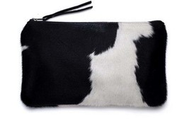 Real Cowhide Clutch for Women, Black and White Cow Hide Cow Skin Purse Wallet Le - £43.42 GBP