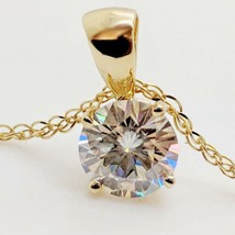 Genuine 1Ct Moissanite Solitaire Pendant Necklace 14k Yellow Gold Plated Silver - £210.65 GBP