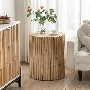 20.47&quot; Cylindrical Coffee Table With Vertical Texture Relief Design For ... - $442.99