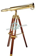 WAVE NAUTICAL Brass Nautical Marine Navy Brass Telescope with Wooden Tripod gift - £49.55 GBP