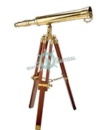 WAVE NAUTICAL Brass Nautical Marine Navy Brass Telescope with Wooden Tri... - £48.75 GBP