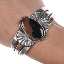 6.5&quot; c1940&#39;s Navajo sterling petrified wood cuff bracelet - $183.15