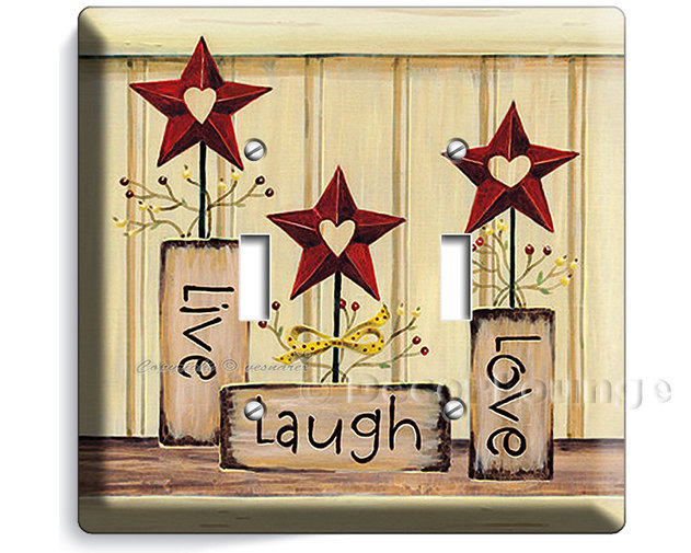 Live Laugh Love country rustic wood stars double light switch wall plate cover k
