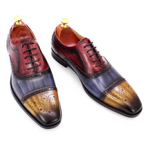 Handmade Mens Dress Shoes 100% Calf Leather Cap Toe OxMixed Colors Lace Up Brogu - £96.72 GBP