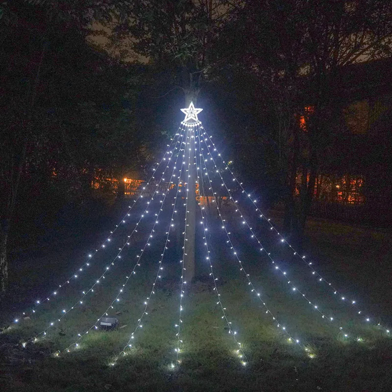 Christmas Decorations Outdoor Waterfall Solar Lights 350 LED 8 Modes Tree Lights - £88.30 GBP