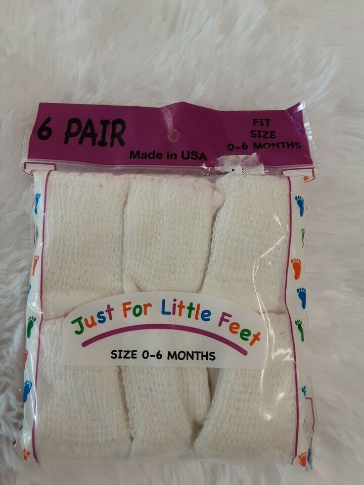 12 Pairs Just For Little Feet Socks - White ~ Size 0-6 Months ~ New