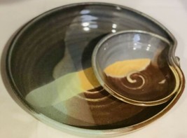 Rare Chip &amp; Dip Bowl Hand Made Stoneware By Erin Lambers “Pottery That Speaks” - £49.82 GBP
