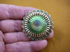 (Z26-8) green starburst textured Czech glass button daisy flower pin brooch - £21.65 GBP