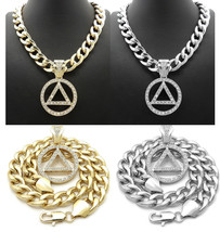  Iced Circle Triangle Sobriety Pendant 11mm/18&quot;,20&quot; Cuban Chain Necklace RC3852 - £19.24 GBP