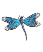 Blue Dragonfly Wall Plaque Suncatcher Glass and Metal 17.7" Wide Wing Cut Outs