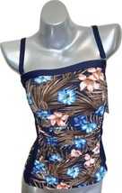 Lands End Bandeau Tankini Swimsuit Top 2 Deep Sea Blue Brown Tropical Floral NEW - £26.98 GBP