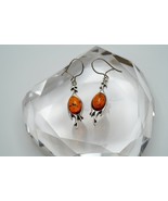 Vintage Sterling Silver Amber Chicken Dangle Earrings Signed 4.9cm P1 - $71.20 CAD