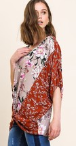 New UMGEE S M L Asian Floral Dolman Sleeve V-Neck Top Center Knot Oversized - £14.87 GBP