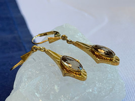 Vtg 14K Yellow Gold Earrings 3.04g Fine Jewelry Amethyst Color Stones Leverback - £194.90 GBP