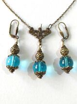 Victorian blue bronze jewelry set bohemian jewelry set earring necklace ... - €45,04 EUR