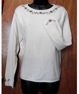 Laura Scott Winter Sweater X Large Beige Floral Embroidery Cotton Blend ... - £15.51 GBP