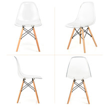 Set of 4 Dining Chairs Modern Plastic Shell Side Chair w/ Wood Legs &amp; Clear Seat - £189.09 GBP