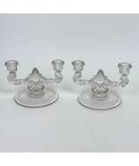 Pair of Vintage Clear Glass Double Candlestick Holders Mid-Century Retro - $519.17 MXN