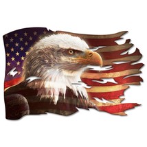 Bald Eagle Tattered Flag Laser Cut Metal Sign 36&quot; by 24&quot; - £229.13 GBP